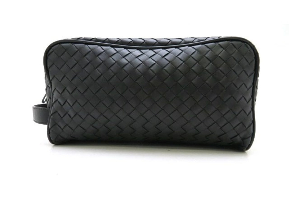BOTTEGA VENETA Clutch Bag Shoulder Intrecciato Calfskin Black